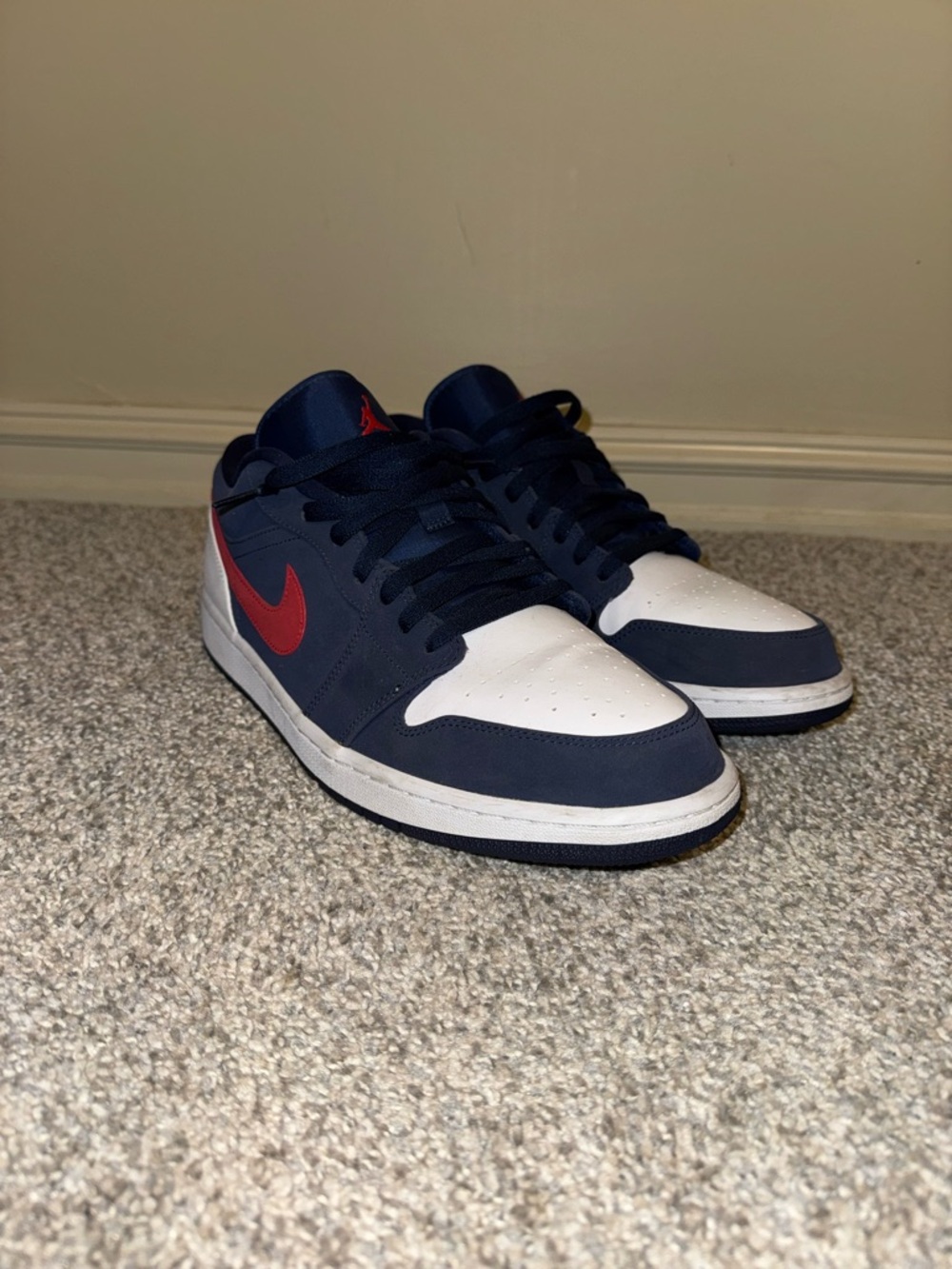 Nike Air Jordan 1 Low - Navy, White & Red Accents